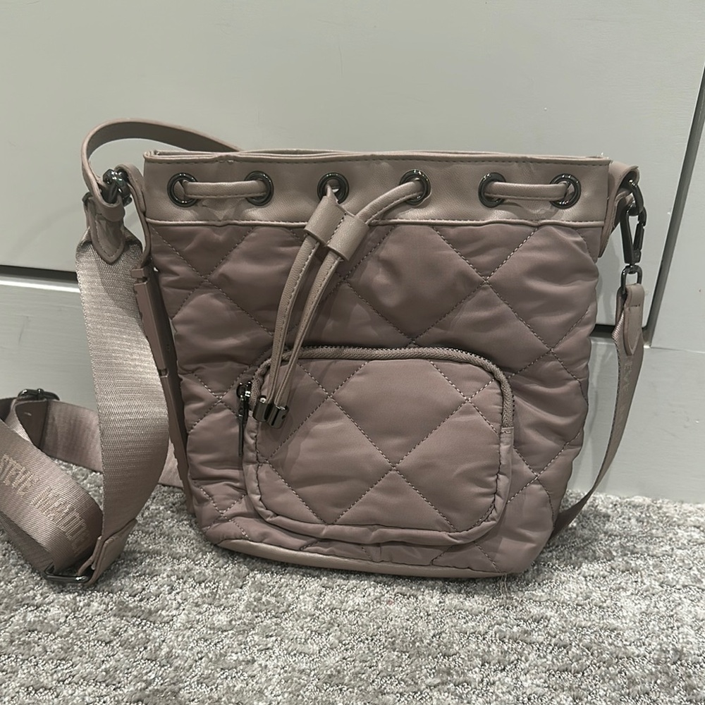 Steve Madden Taupe Colored Quilted Crossbody Bag with Adjustable Strap